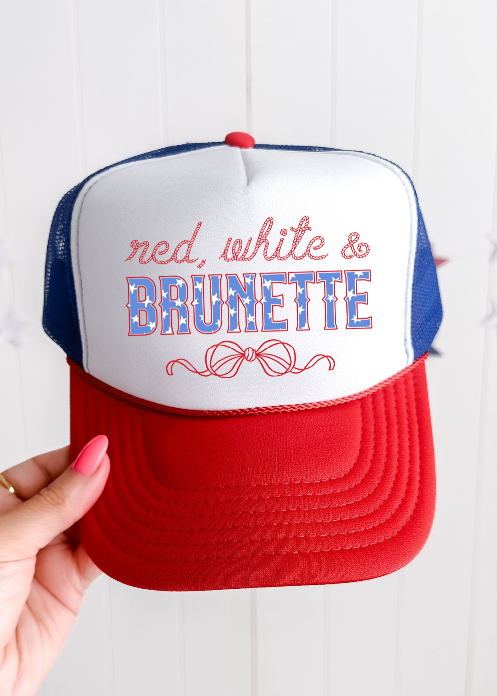 Red, White, & Blonde/Brunette Trucker Hat