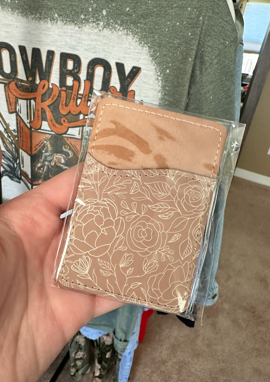 Minimalistic Flowers Leather Card Holder