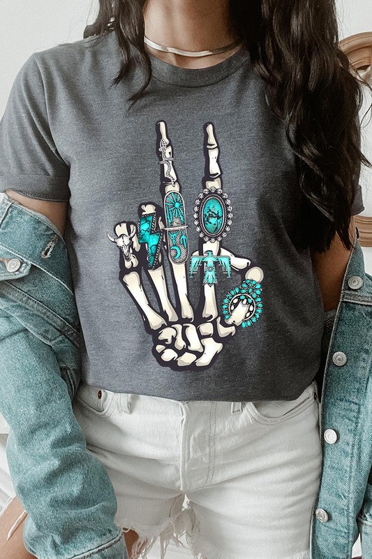 Western Skeleton Concho Rings Graphic Tee