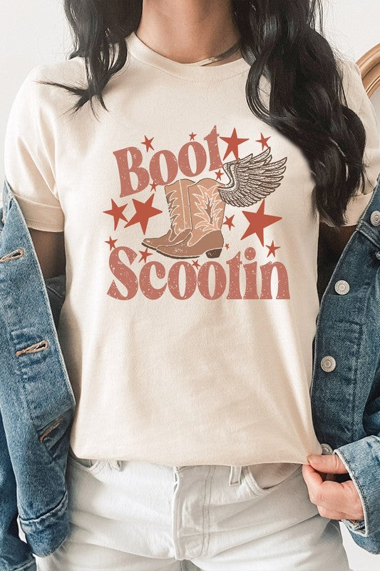 Boot Scootin Winged Cowboy Boots Stars Graphic Tee