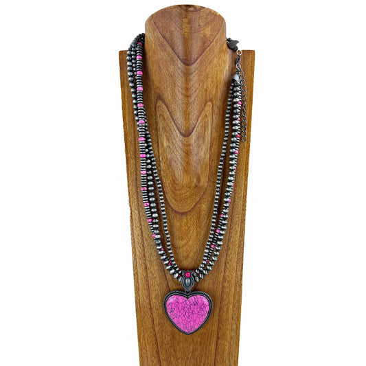 Roundelle Beads Navajo Pearl Necklace (26") with Heart Pendant
