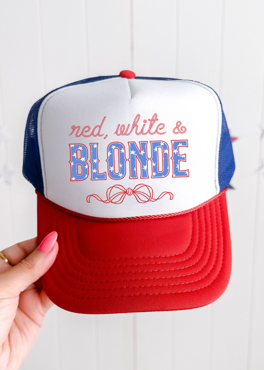 Red, White, & Blonde/Brunette Trucker Hat
