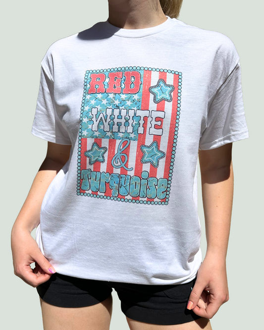 Red, White, & Turquoise Graphic Tee